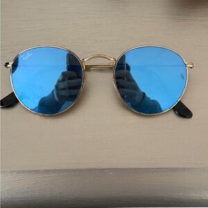 Ray-Ban Gold Frame Sunglasses with Blue Lenses